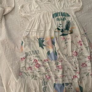 Anthropologie White Maxi Dress with Floral and Graphic Print